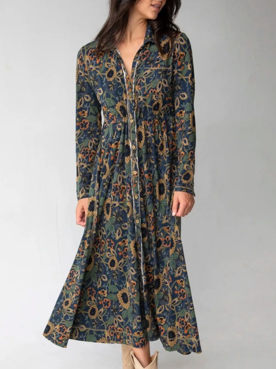 NATURAL LIFE Dresses & Skirts - NWT NATURAL LIFE Christa Navy Blue Floral Long-Sleeve Button Maxi Dress Women XL